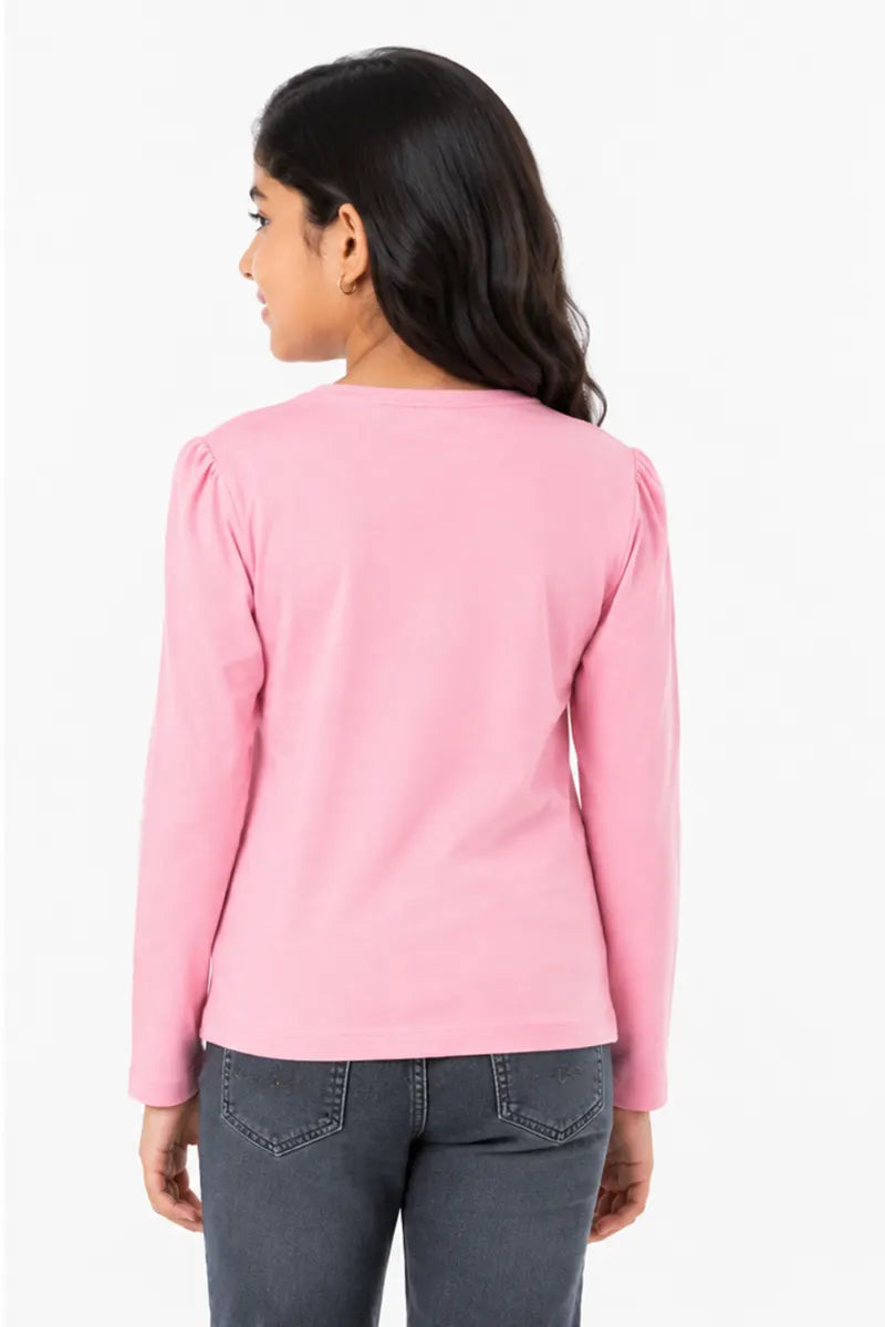 Pure Cotton Printed T-Shirt for Girls - Pink - View 3