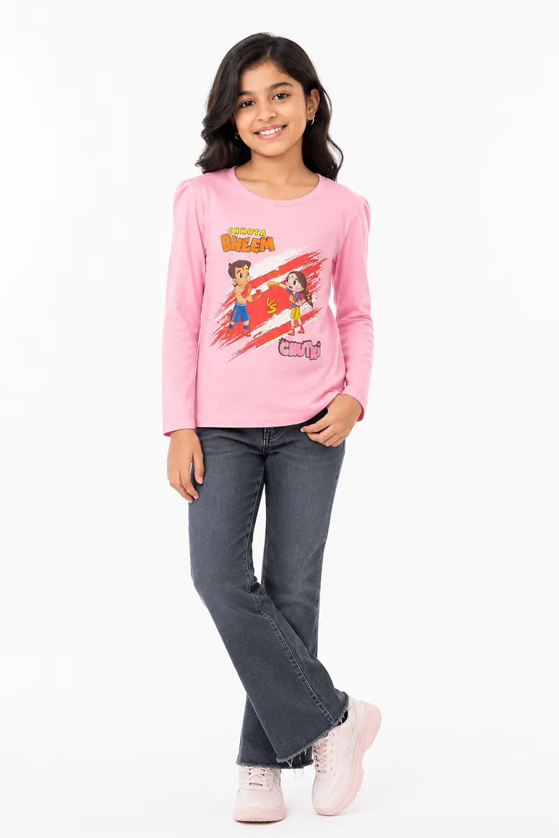 Pure Cotton Printed T-Shirt for Girls - Pink - View 4
