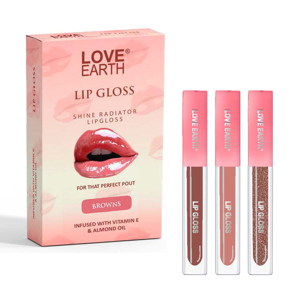 Love Earth Liquid Lip Gloss Browns - Pack of 3