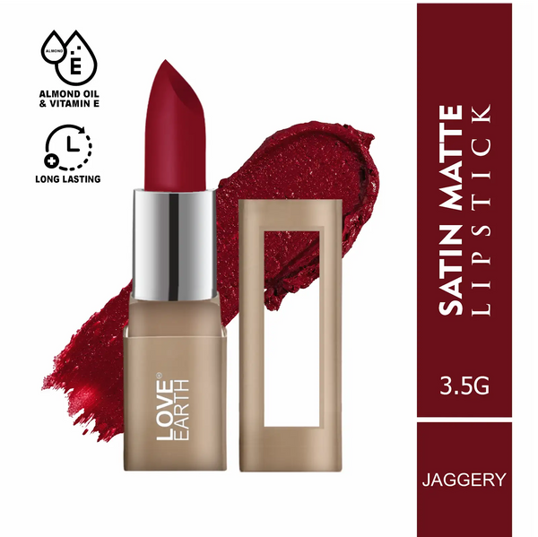 Love Earth Satin Matte Lipstick - Jaggery | Lightweight | Long-Lasting Wear,Lips Moisturised | Satin Creamy-Matte Finish |3.5G