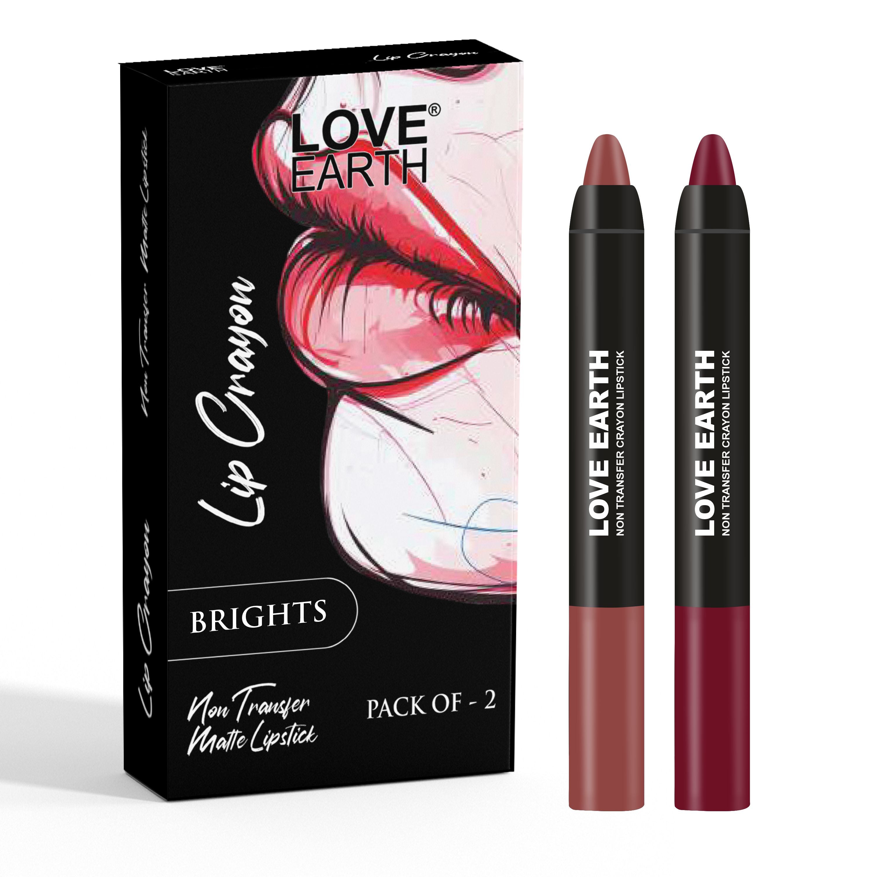 Love Earth Lip Crayon Non-Transfer Lipstick Brights - Pack Of 2