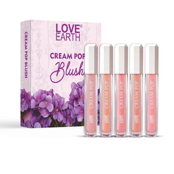 Love Earth Cream Pop Blush - Pack of 5 | Hyaluronic Acid | Smooth, Lightweight, Long-Lasting | Dewy Finish, Easily Blendable| Everyday Natural Glow | Suitable for All Skin Types - ( 2ML X 5 ) 10ML
