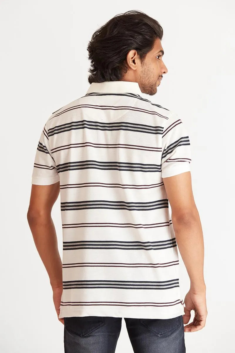 Men's Cotton Striped Polo T-shirt - Bearstand (Style cot002016) - White