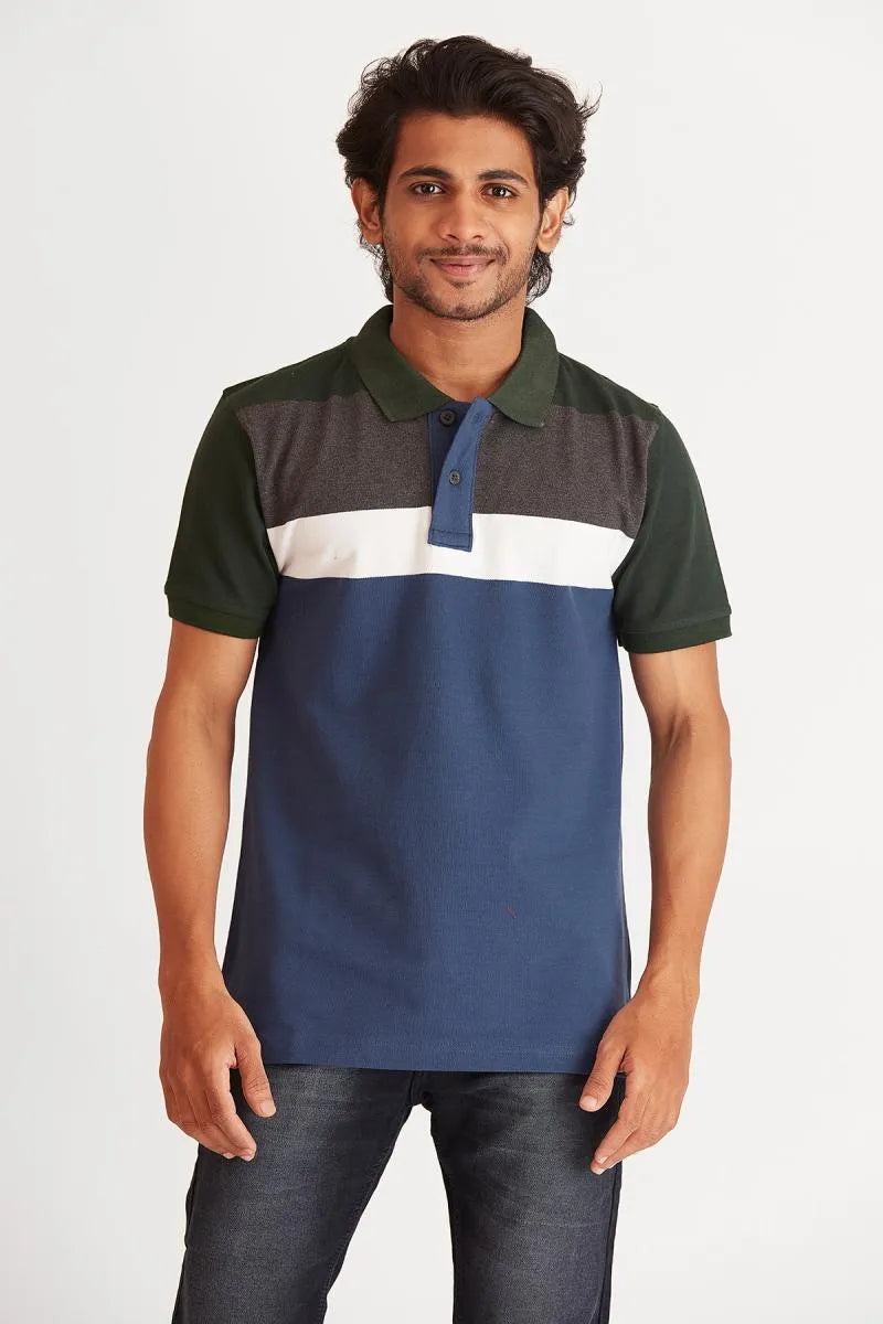 Men's Cotton Colorblock Polo T-shirt - Multicolor