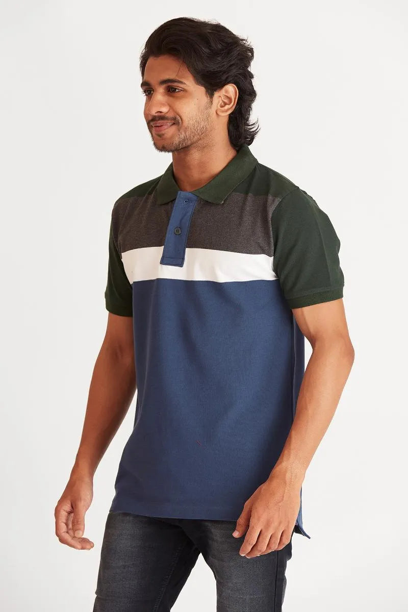 Men's Cotton Colorblock Polo T-shirt - Multicolor