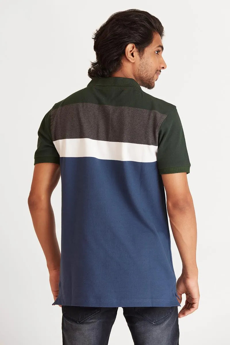 Men's Cotton Colorblock Polo T-shirt - Multicolor
