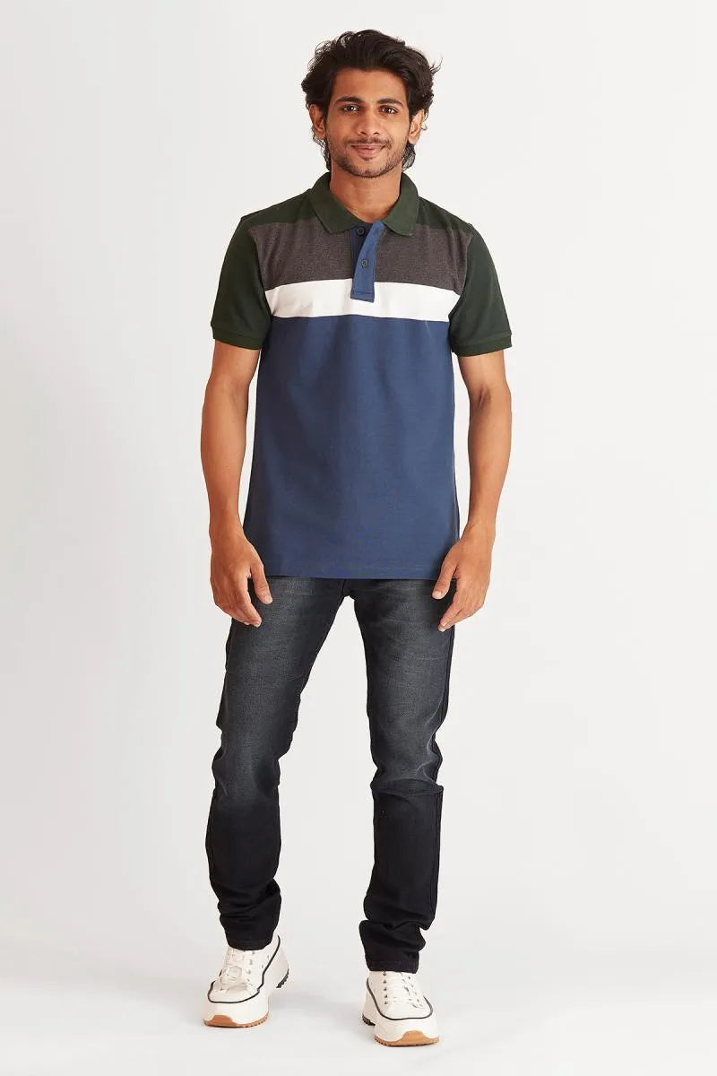 Men's Cotton Colorblock Polo T-shirt - Multicolor