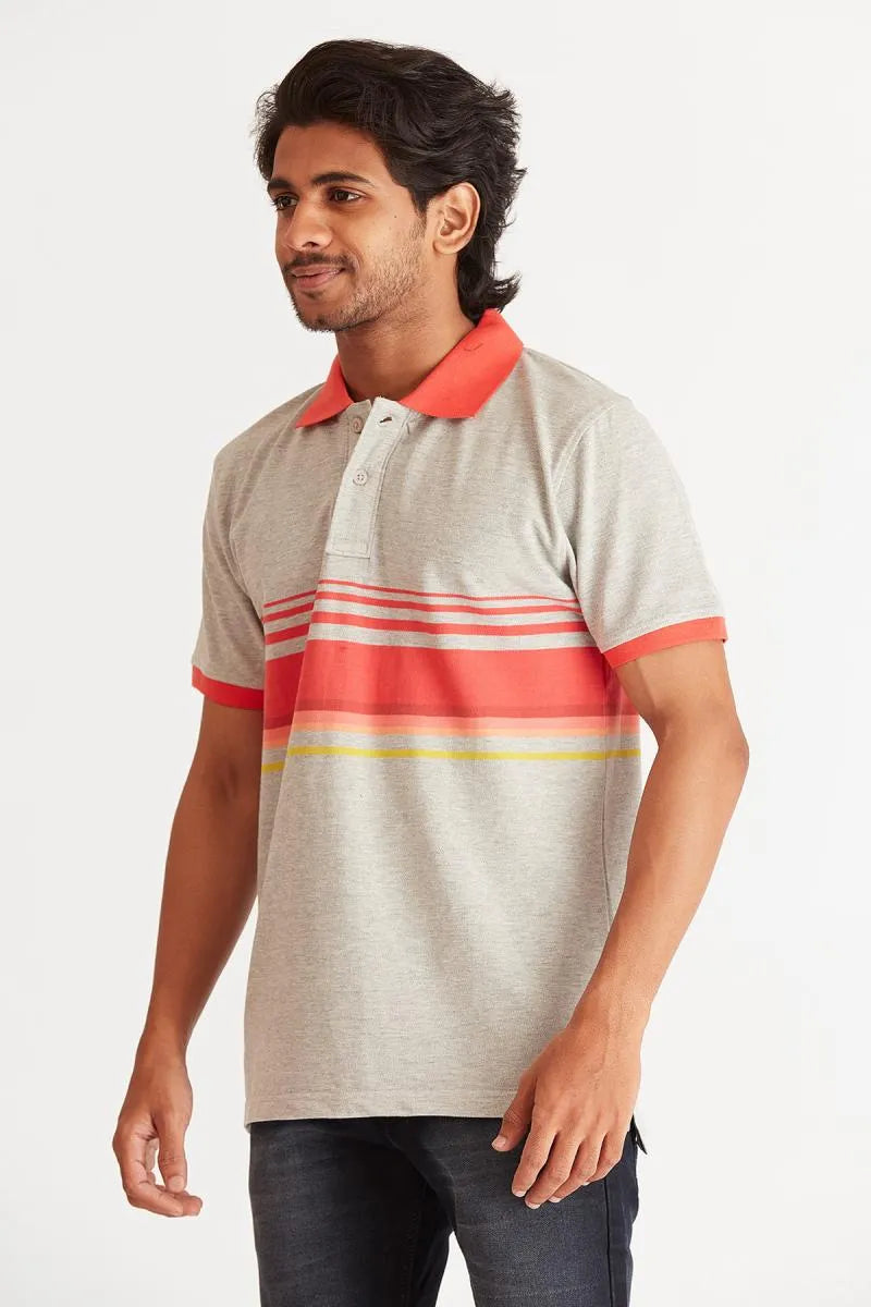 Cotton Colorblock Polo T-shirt for Men - Bearstand (Style cot002022) - Grey