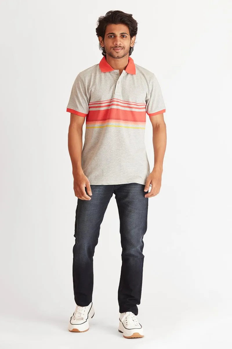 Cotton Colorblock Polo T-shirt for Men - Bearstand (Style cot002022) - Grey