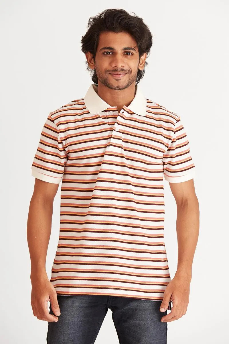 Men's Cotton Striped Polo T-shirt - Bearstand (Style cot002060) - Multicolor