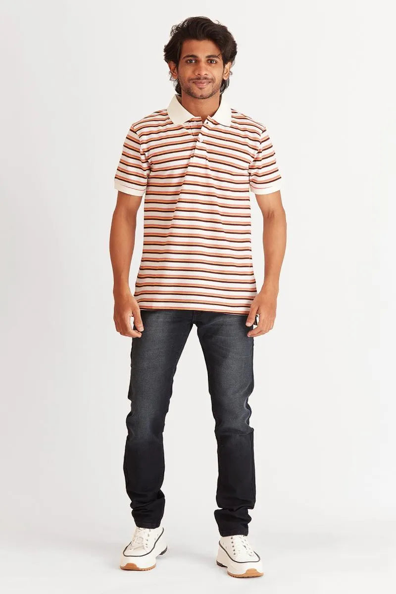 Men's Cotton Striped Polo T-shirt - Bearstand (Style cot002060) - Multicolor