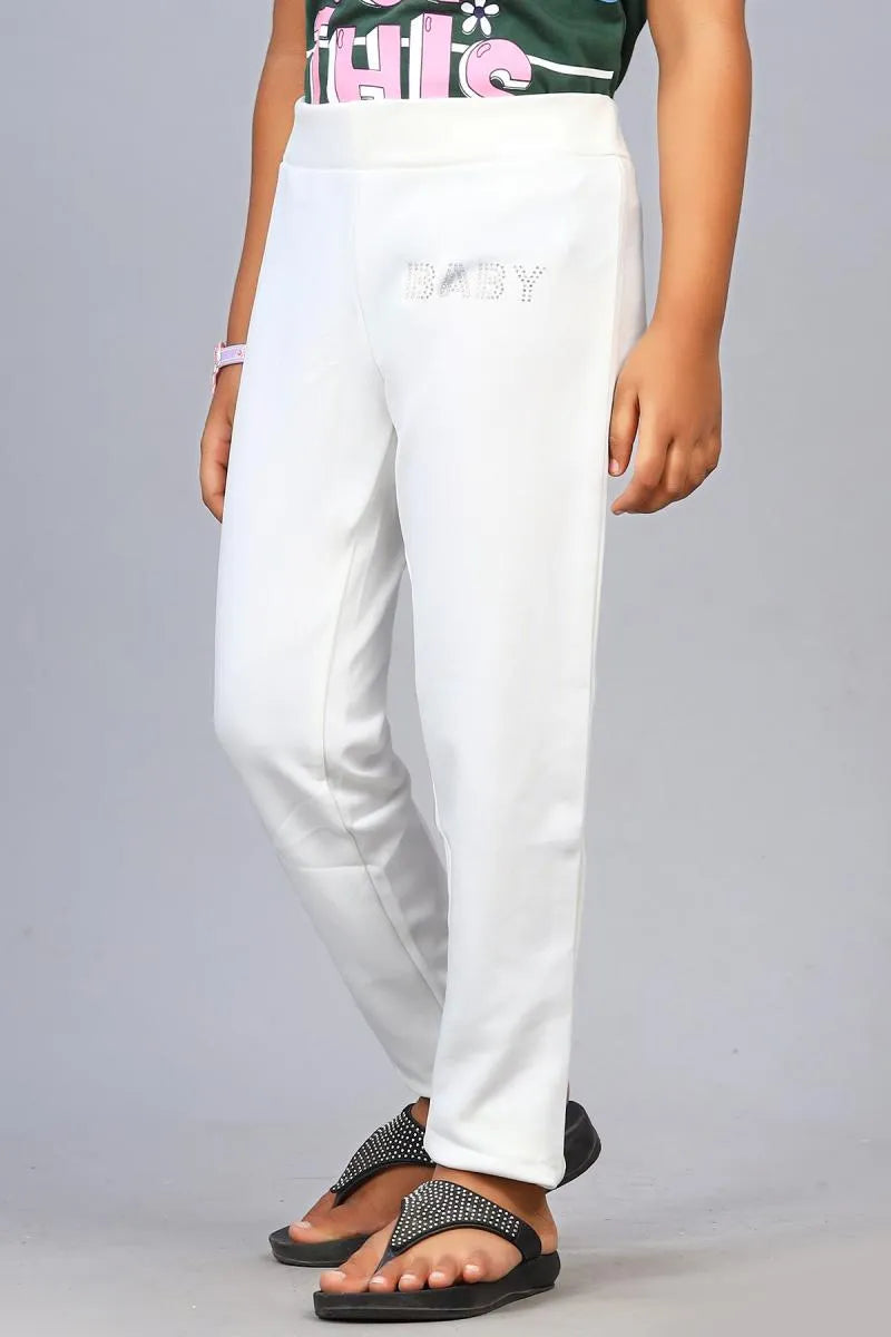 Girl's Lycra Blend Solid Pattern Jeggings - White - View 47