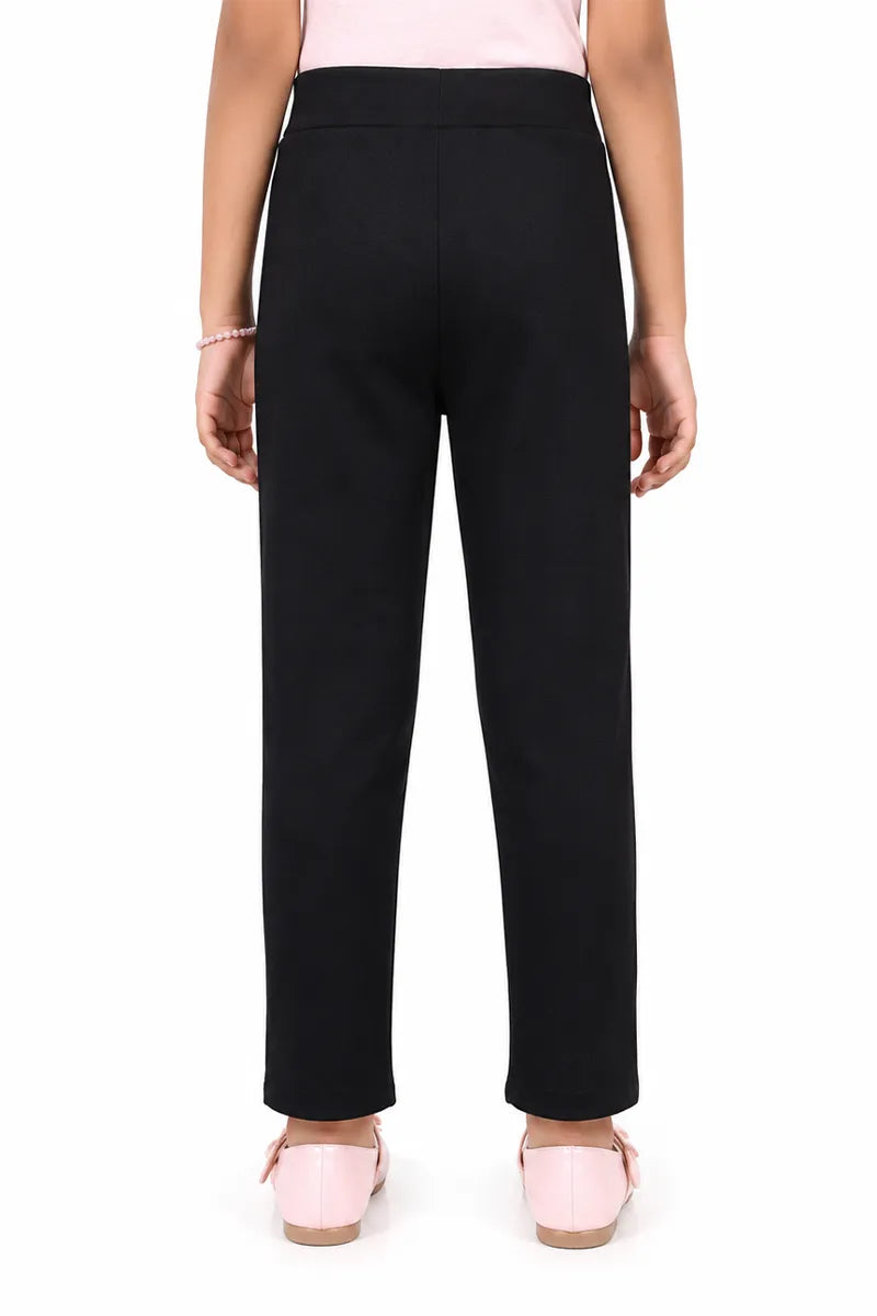 Girl's Lycra Blend Solid Pattern Jeggings - Black - View 3