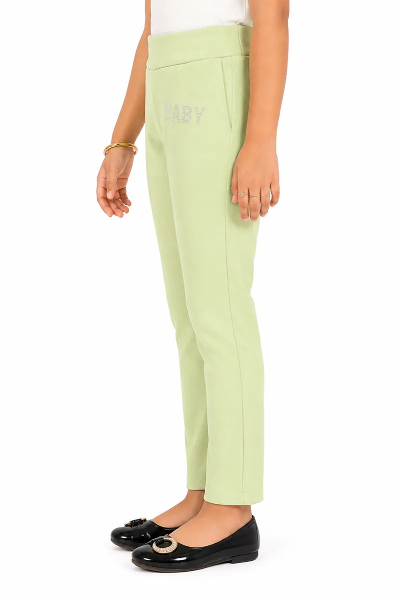 Girl's Lycra Blend Solid Pattern Jeggings - Green - View 6