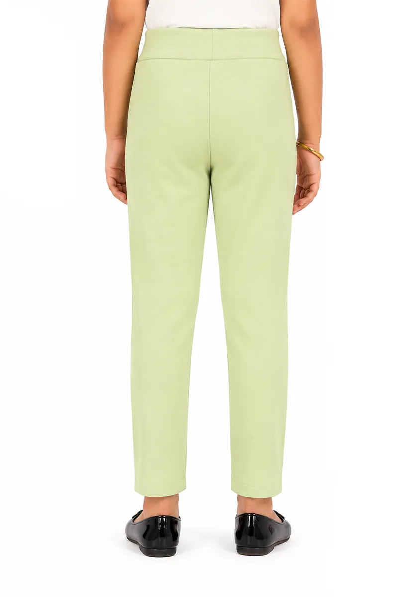 Girl's Lycra Blend Solid Pattern Jeggings - Green - View 7