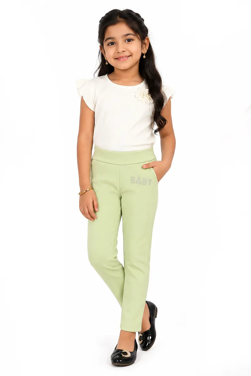Girl's Lycra Blend Solid Pattern Jeggings - Green - View 8