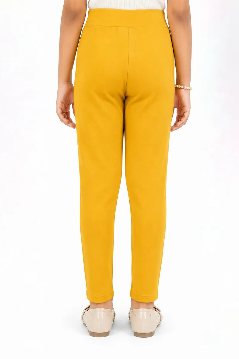 Girl's Lycra Blend Solid Pattern Jeggings - Mustard - View 19