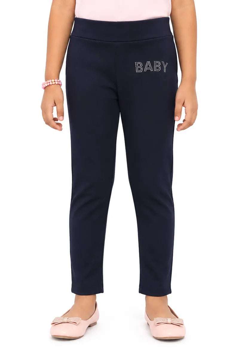 Girl's Lycra Blend Solid Pattern Jeggings - Navy Blue - View 21