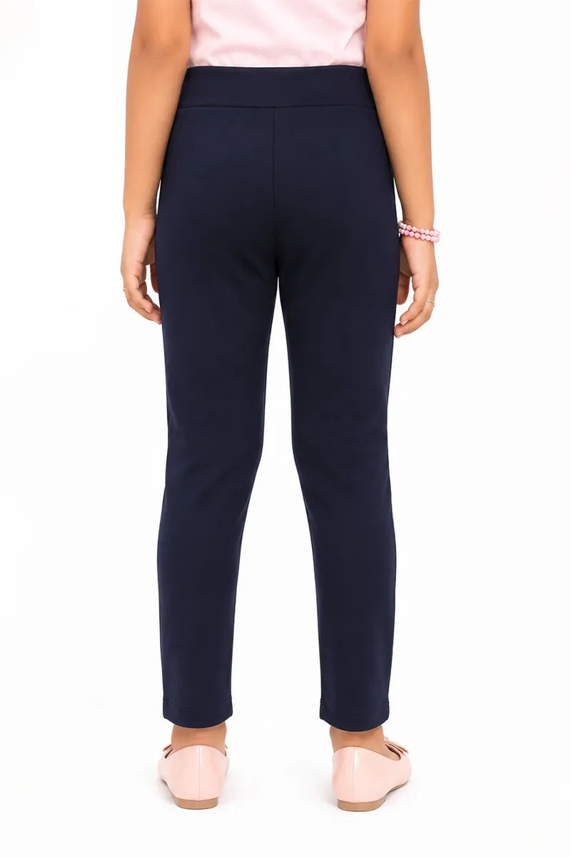 Girl's Lycra Blend Solid Pattern Jeggings - Navy Blue - View 23