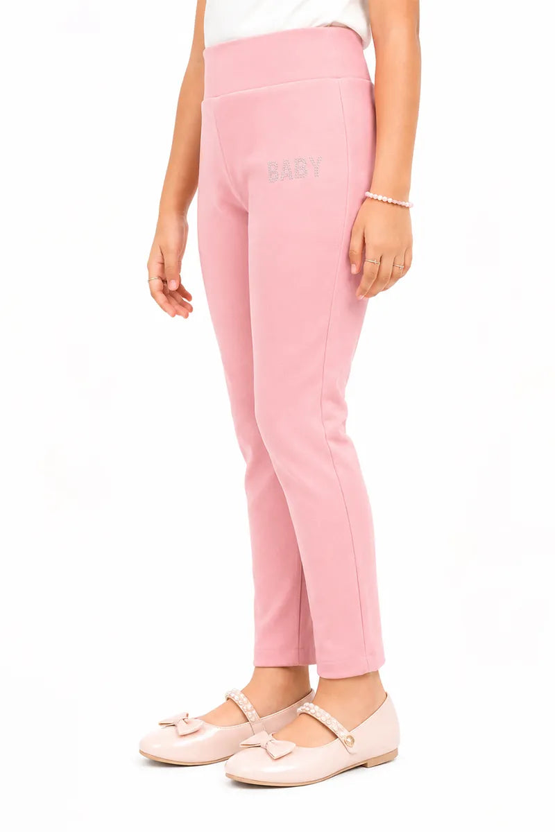 Girl's Lycra Blend Solid Pattern Jeggings - Pink - View 30