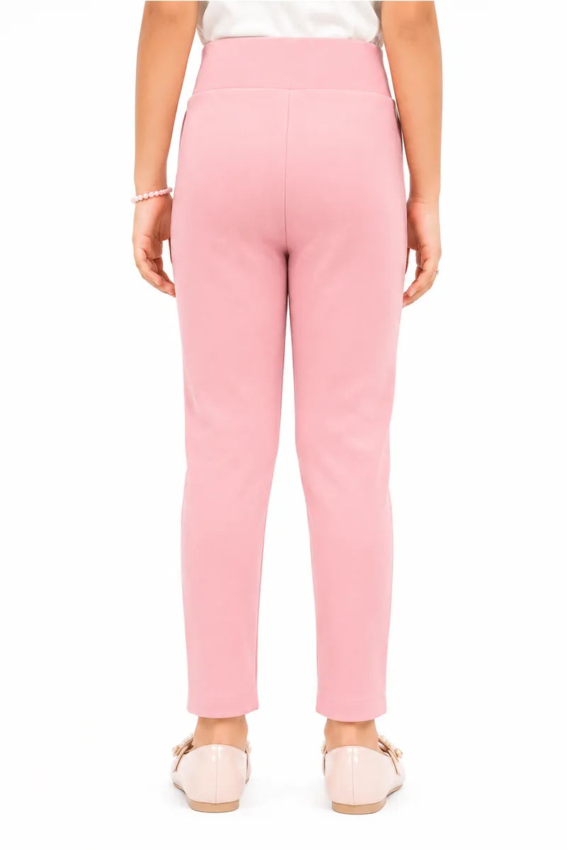 Girl's Lycra Blend Solid Pattern Jeggings - Pink - View 31