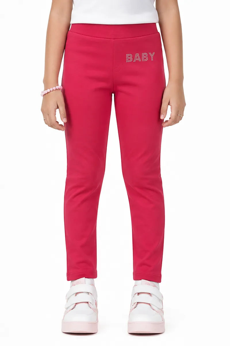 Girl's Lycra Blend Solid Pattern Jeggings - Red - View 33