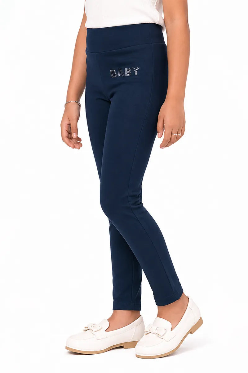 Girl's Lycra Blend Solid Pattern Jeggings - Teal - View 42
