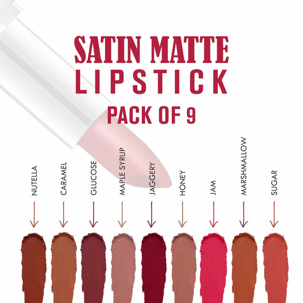 Love Earth Satin Matte Lipstick Combo Pack | Moisturizing & Lightweight | Comfortable, Non-drying & Long Stay Lipstick Set | Multicolor Mini Bullet Lipstick - (2GM X 9) 18GM