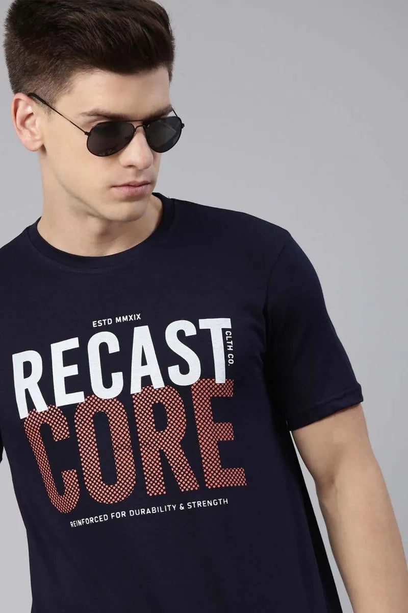Men's Cotton Typographic Print T-shirt - Recast (Style hal003223)