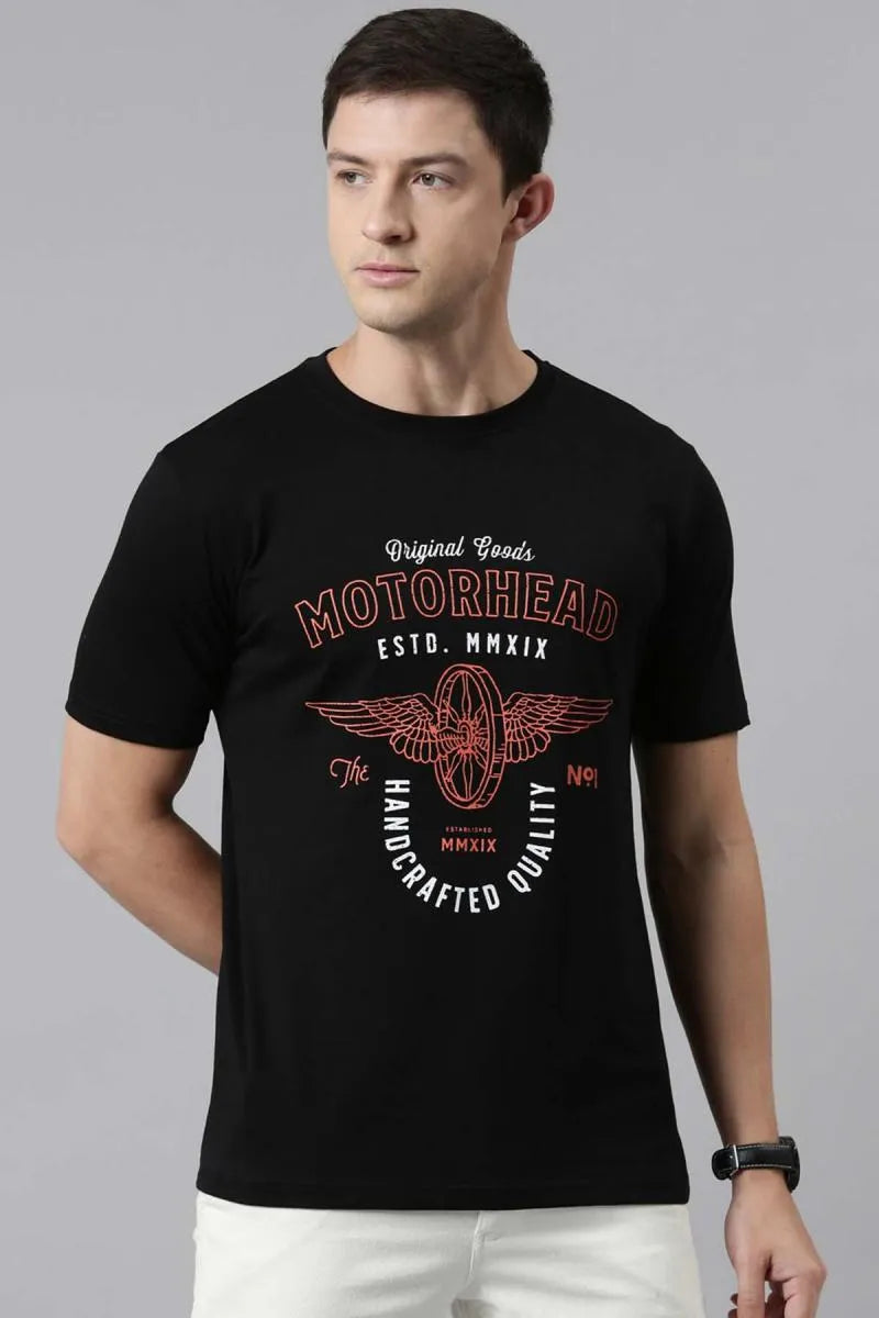 Men's Cotton Graphic Print T-shirt - Recast (Style cot003230) - Black
