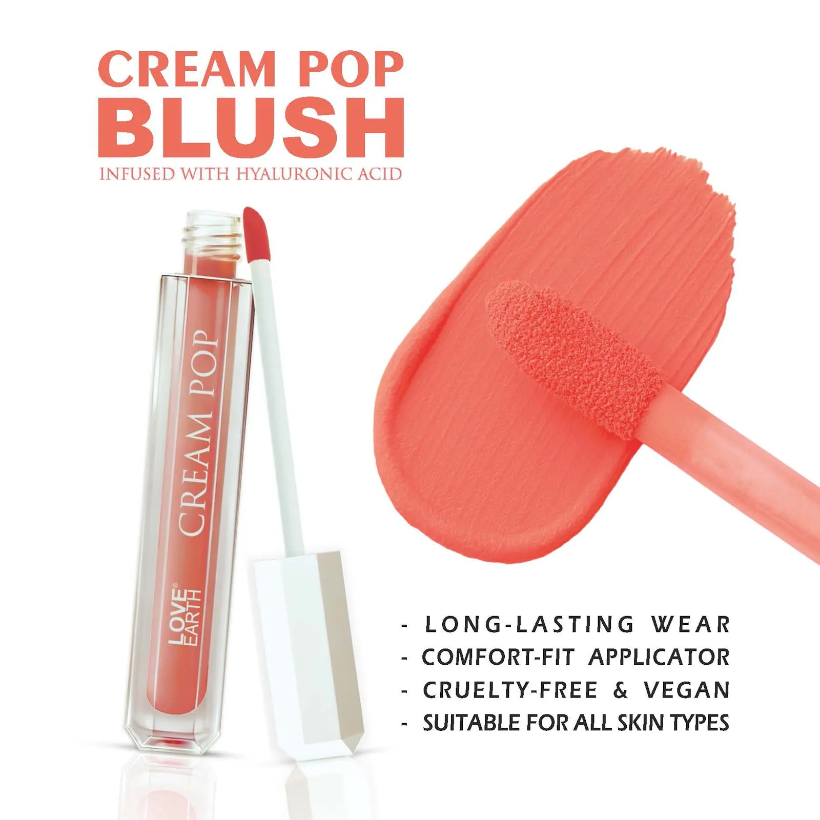 Love Earth Cream Pop Blush - Garnet| Hyaluronic Acid | Smooth, Lightweight, Long-Lasting | Dewy Finish, Easily Blendable| Everyday Natural Glow | Suitable for All Skin Types -2ML