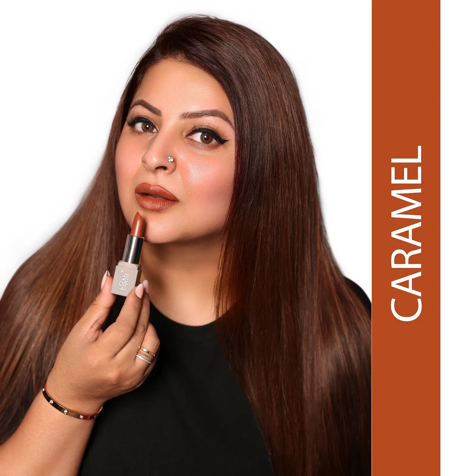 Love Earth Satin Matte Lipstick - Caramel | Lightweight | Long-Lasting Wear,Lips Moisturised | Satin Creamy-Matte Finish |3.5G