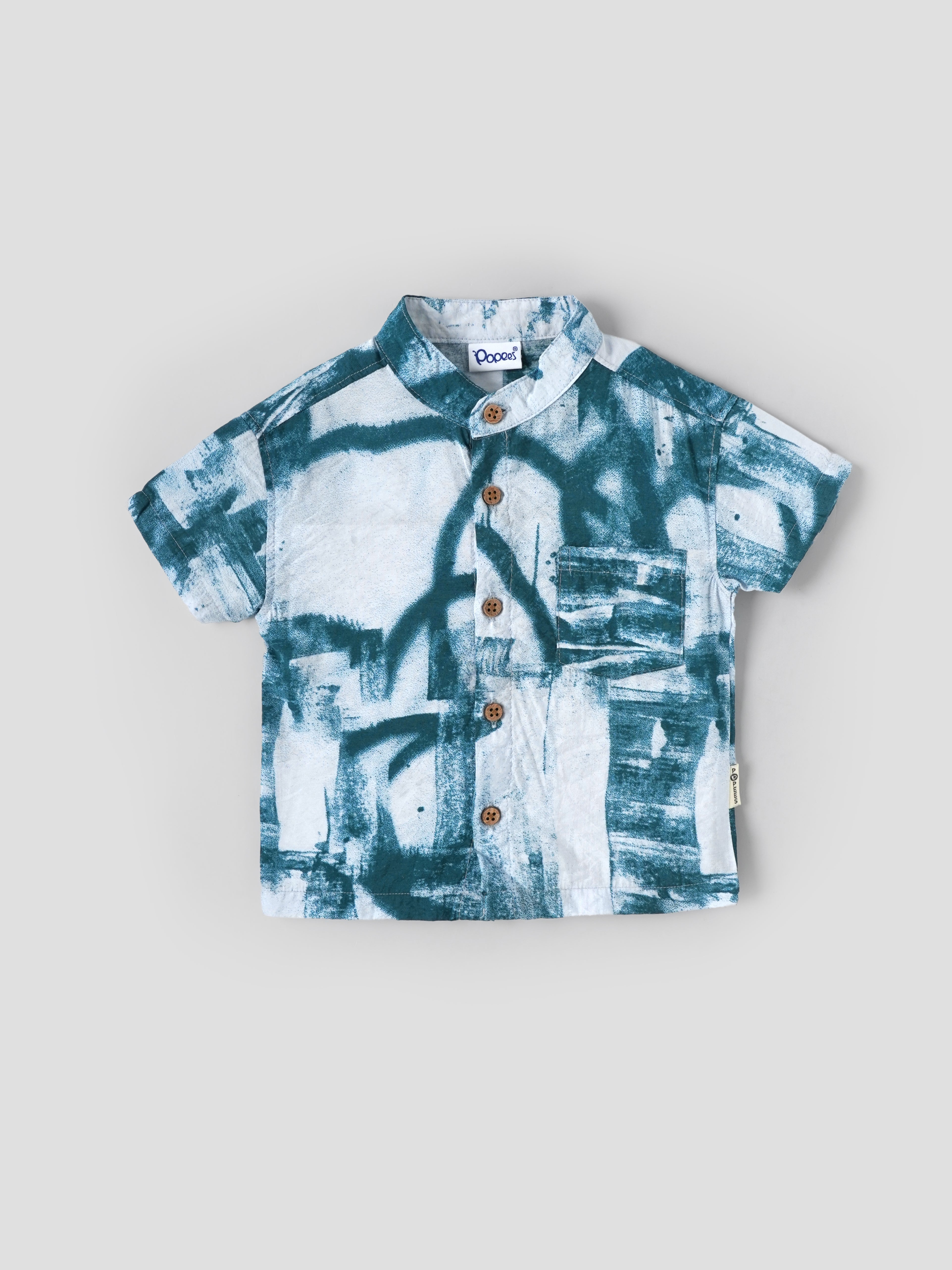 Popees Baby Boys Printed Cotton Half Sleeve Shirt with Mandarin Collar| 3M–36M - Image 1