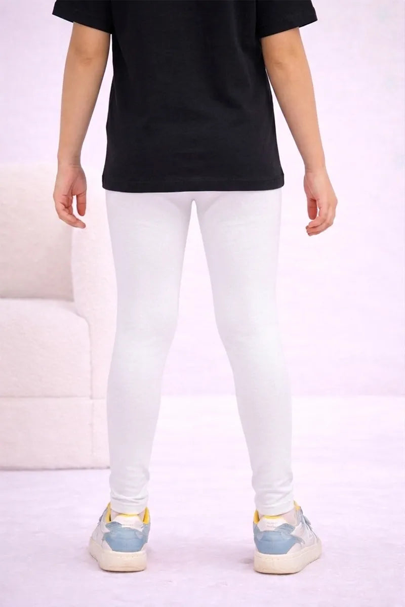 Girl's Cotton Lycra Blend Solid Leggings - White - View 17