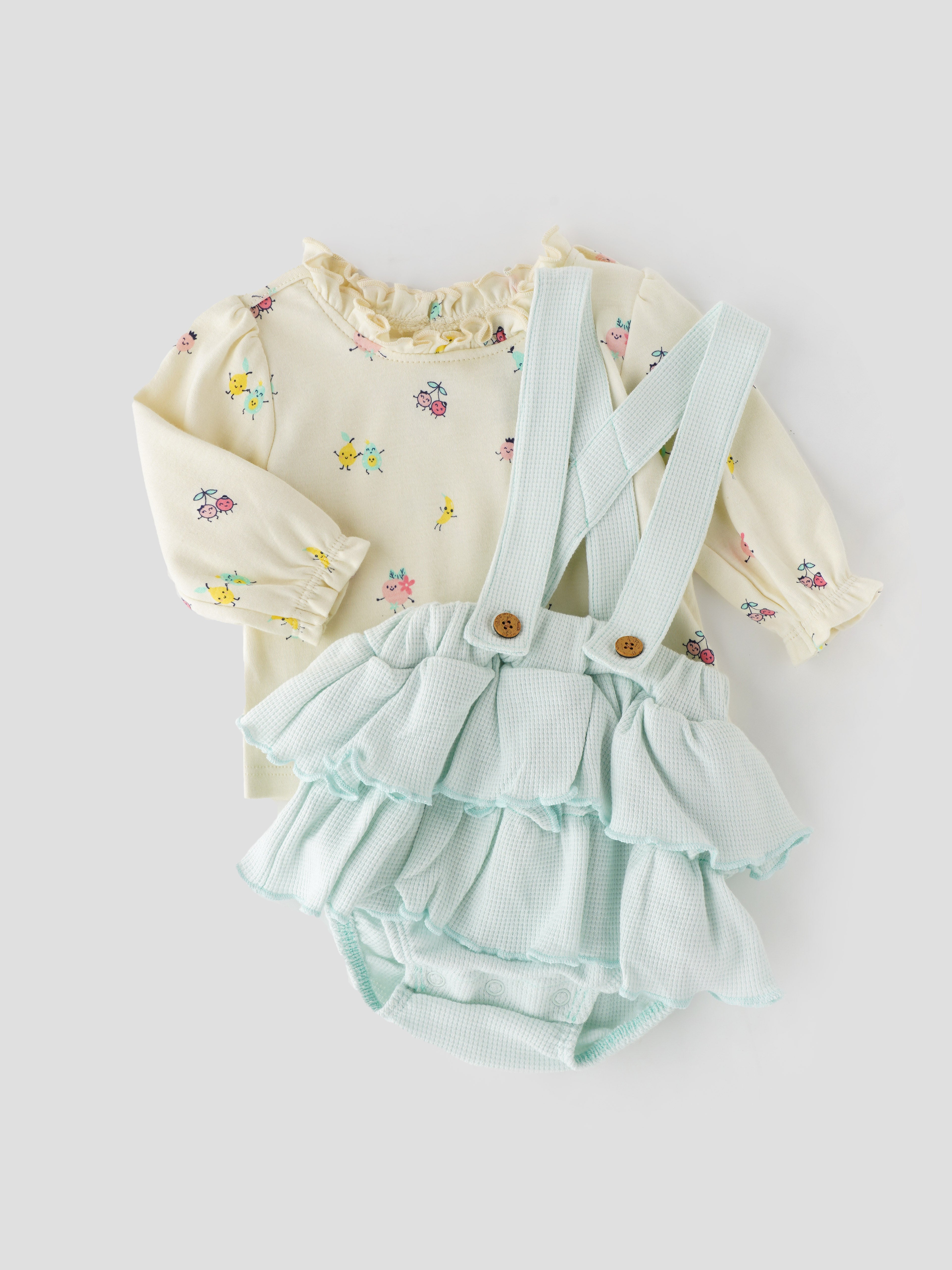 Popees Stylish Dungaree Style Bodysuit (0-9 Months) for Newborn Girls - Image 1