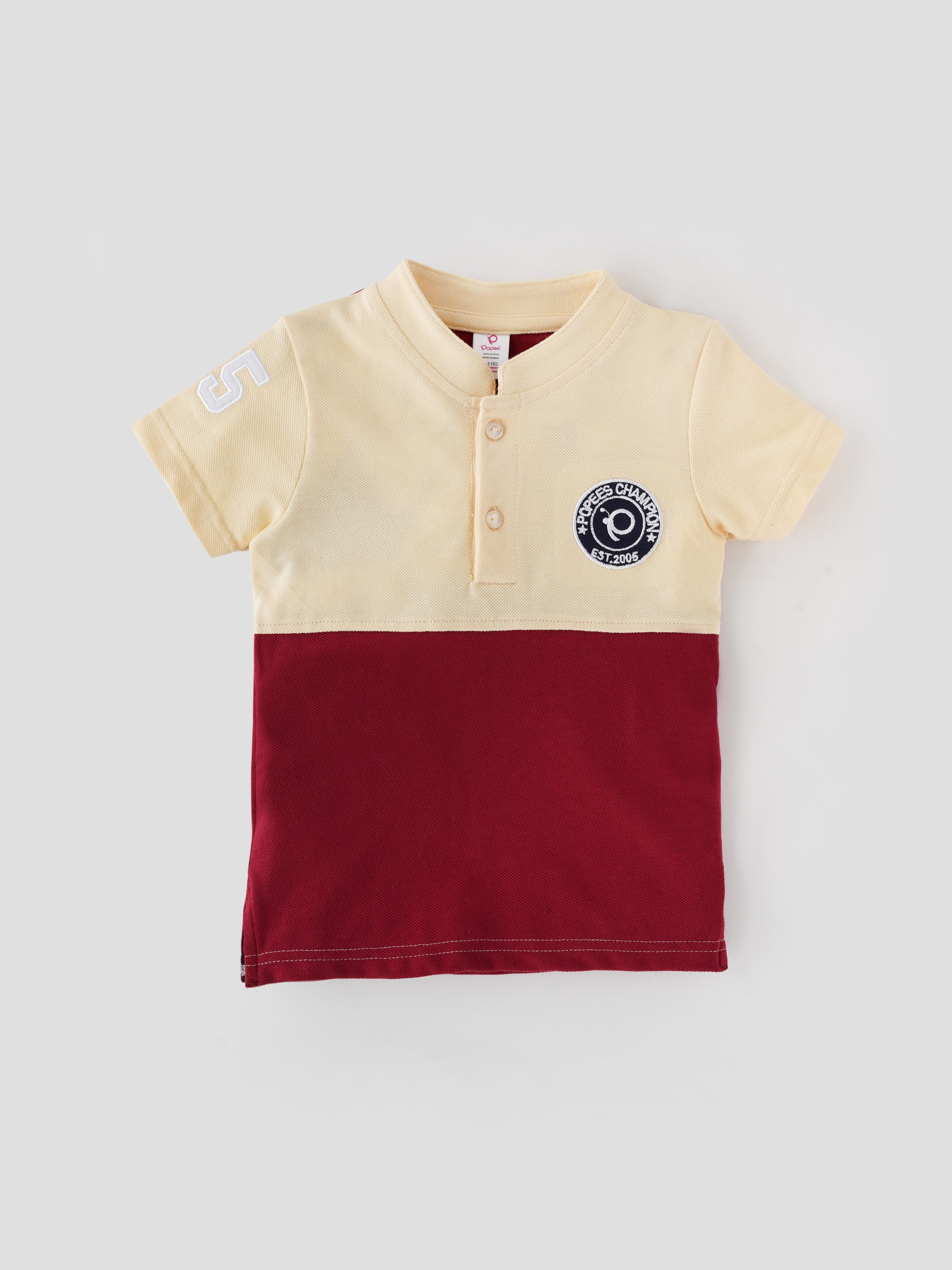 Popees Stylish Half Sleeve Henley T-Shirt (1–8 Years) for Boys - Image 1