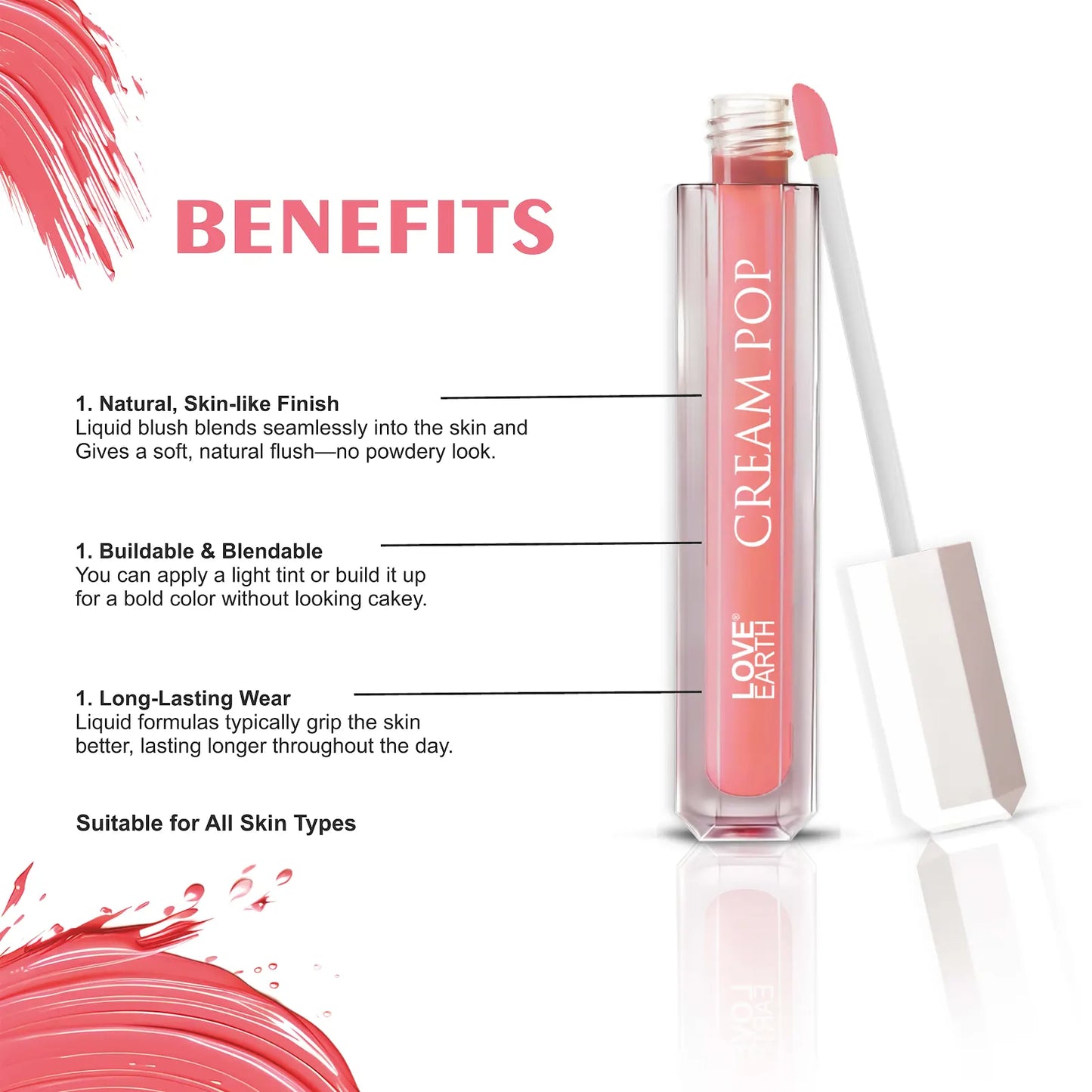 Love Earth Cream Pop Blush - Magnora| Hyaluronic Acid | Smooth, Lightweight, Long-Lasting | Dewy Finish, Easily Blendable| Everyday Natural Glow | Suitable for All Skin Types -2ML