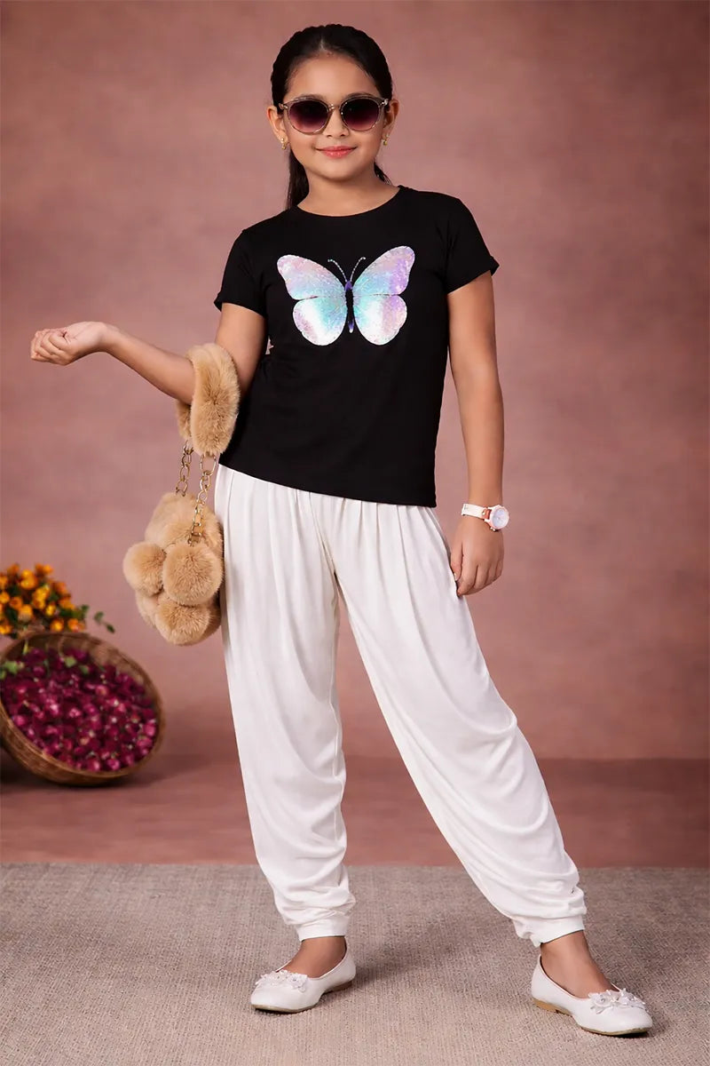 Girl's Cotton Lycra Blend Solid Patiala - White - View 3