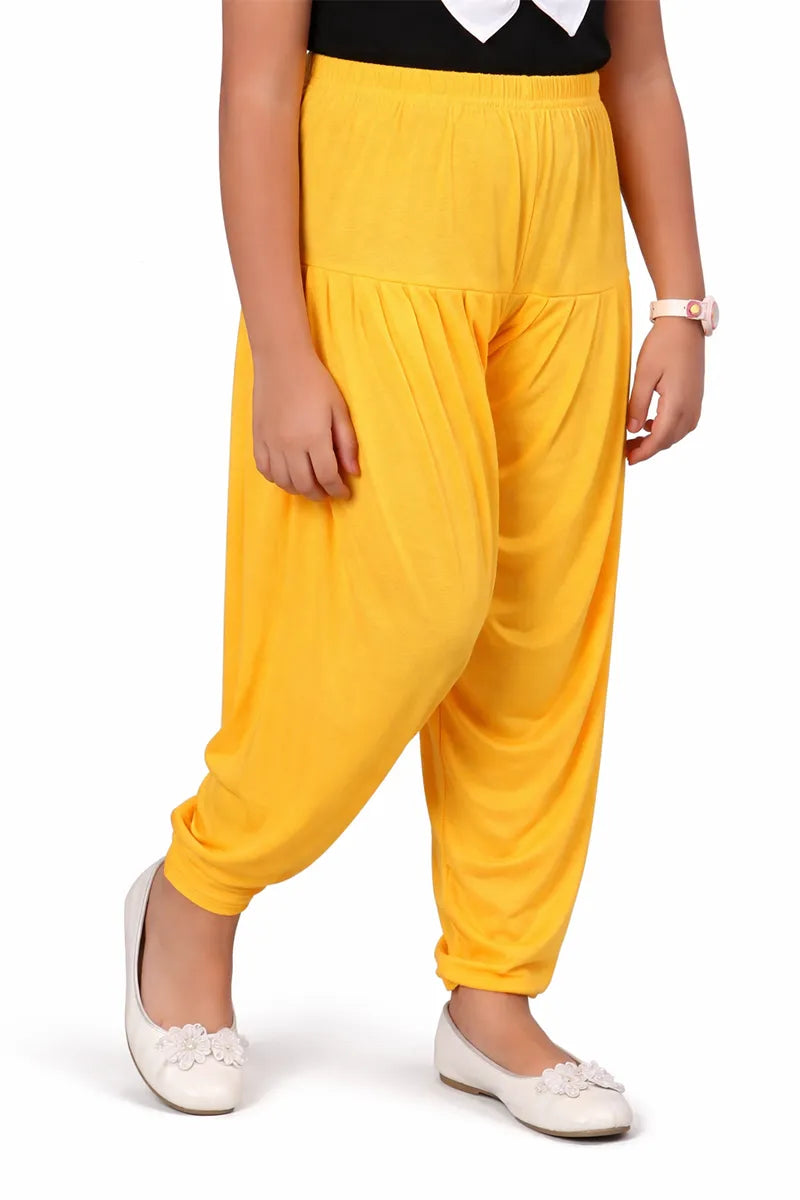 Girl's Cotton Lycra Blend Solid Patiala - Yellow - View 4