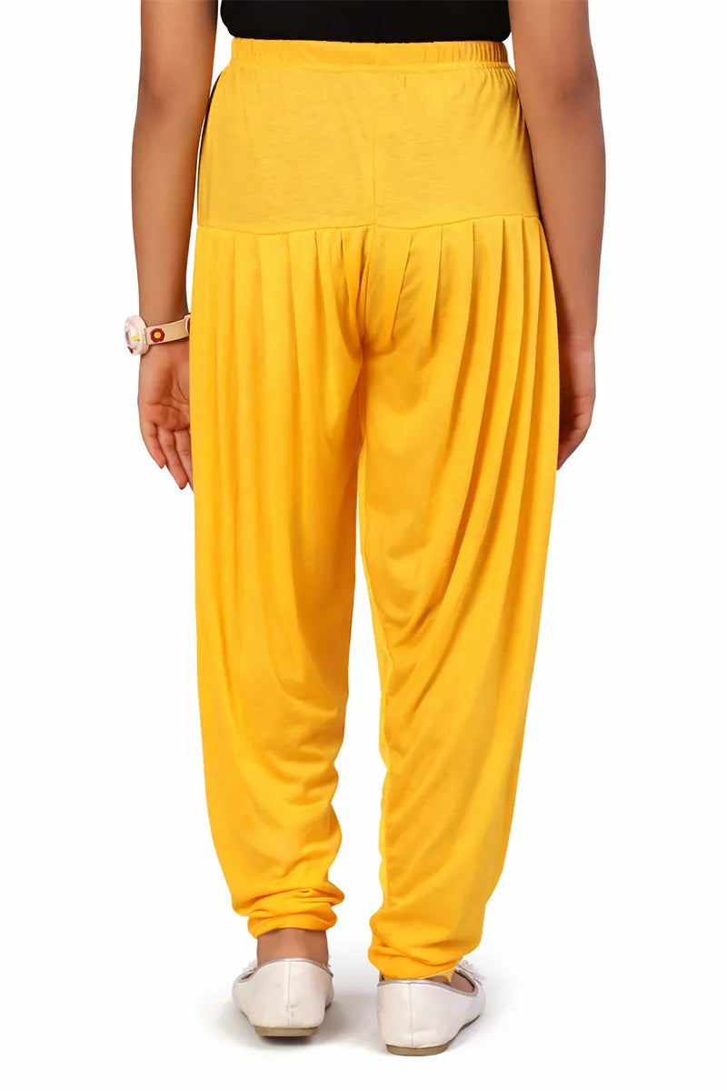 Girl's Cotton Lycra Blend Solid Patiala - Yellow - View 5