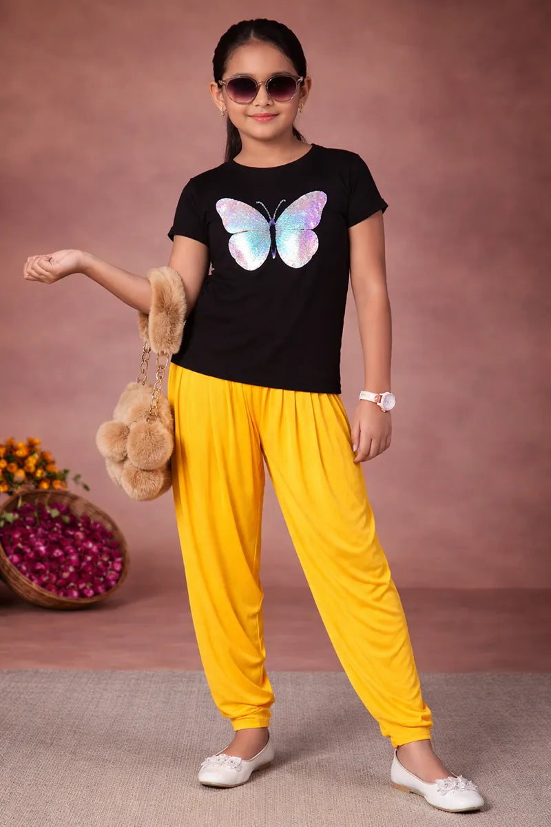 Girl's Cotton Lycra Blend Solid Patiala - Yellow - View 6