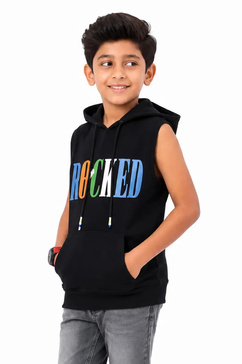 Typographic Print Hoodie for Boy - Black - View 2