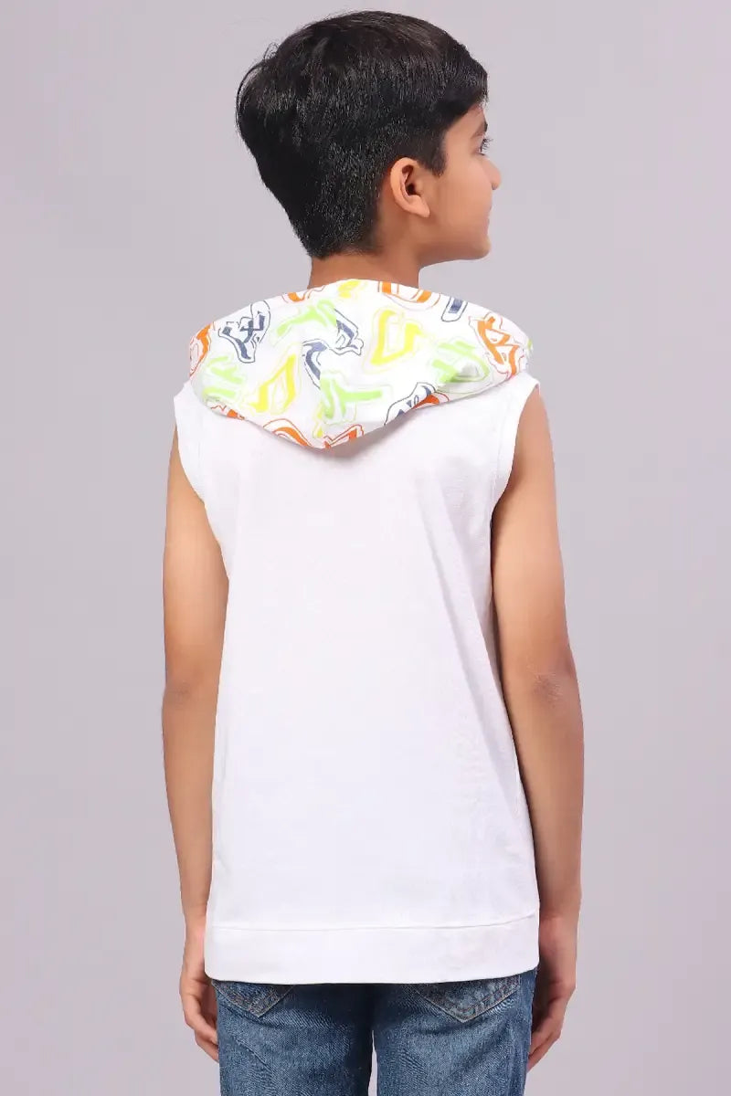 Boy's Cotton Printed Hoodie - White - View 1