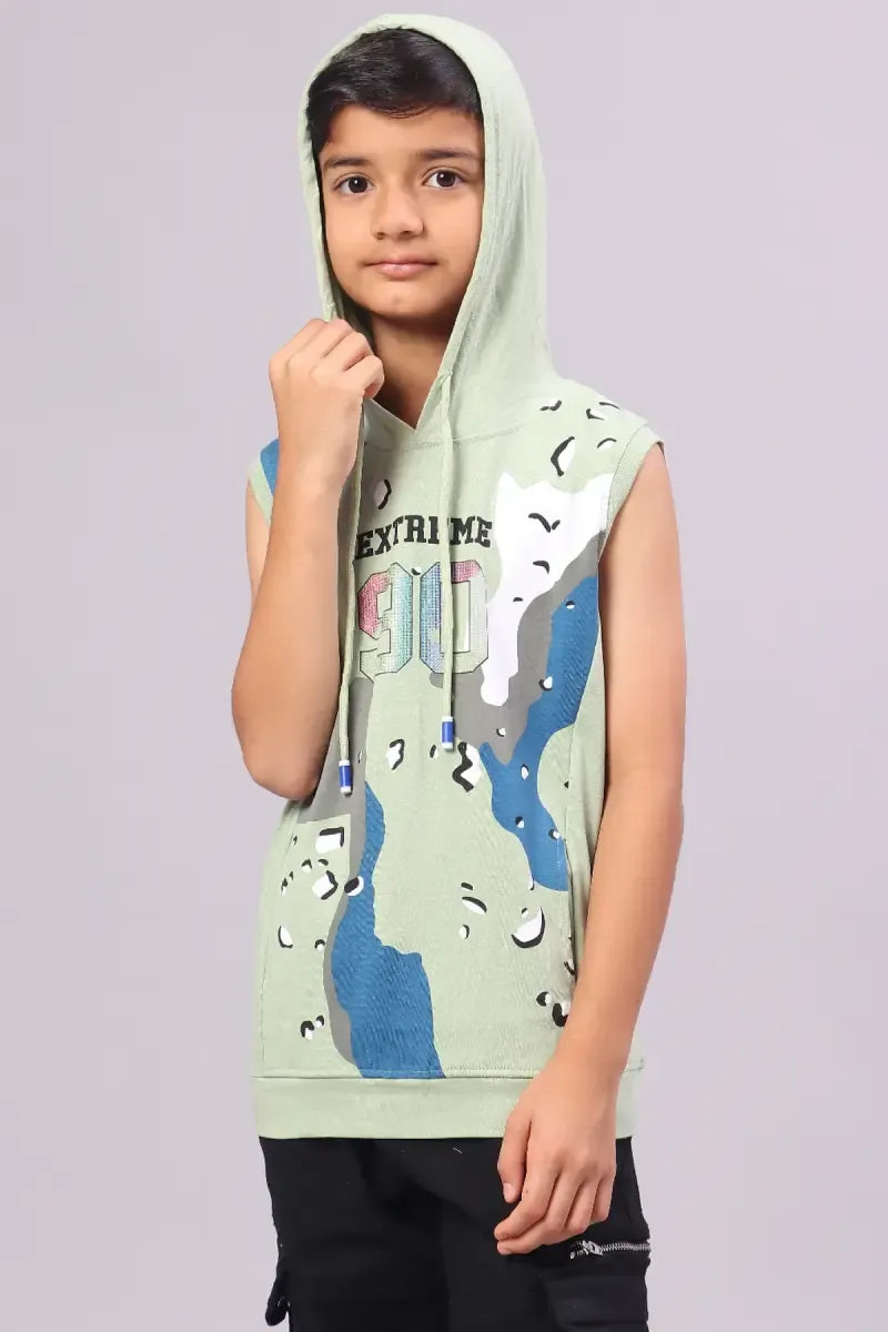 Cotton Printed Hoodie for Boy - Sea Green - View 1