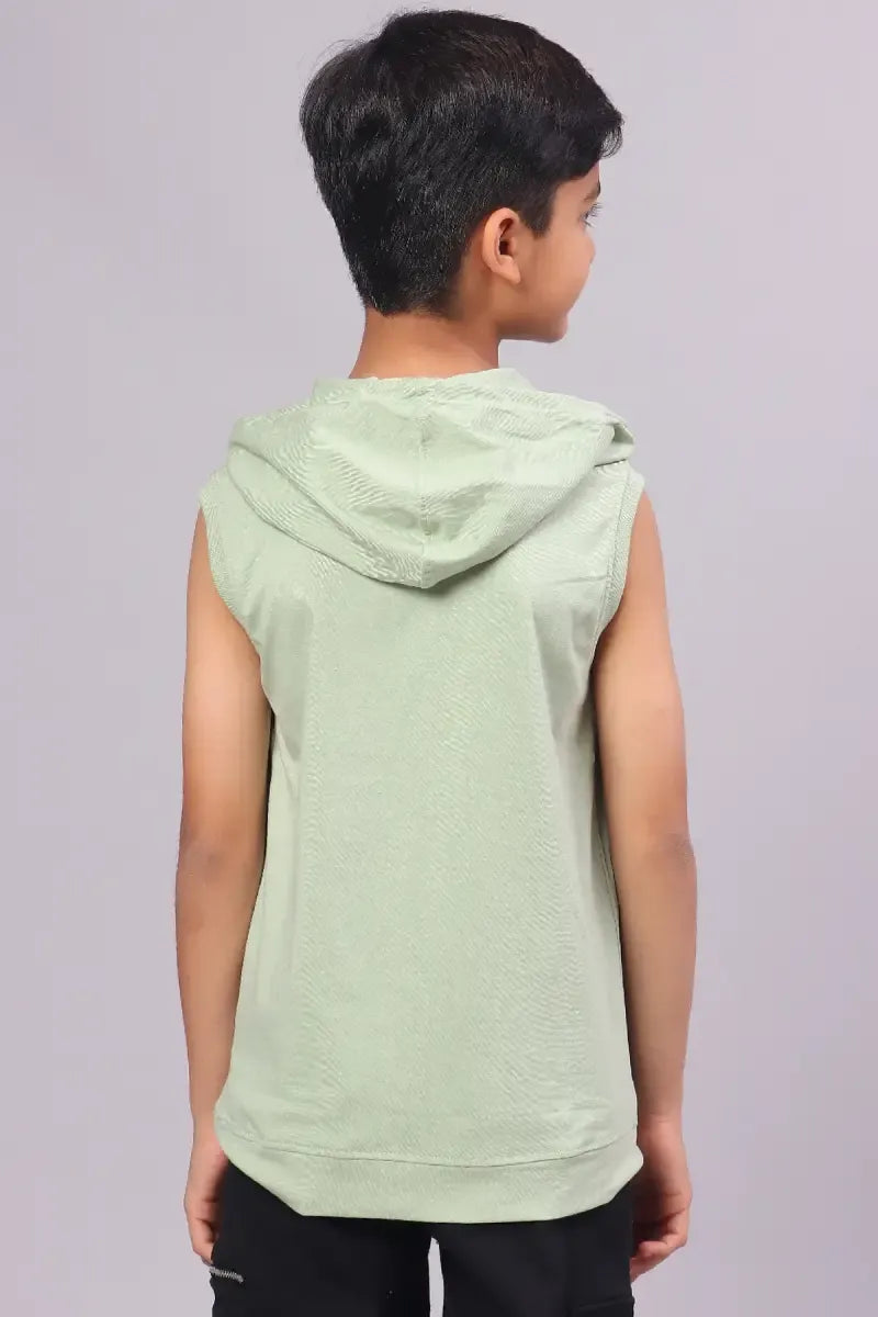 Cotton Printed Hoodie for Boy - Sea Green - View 2