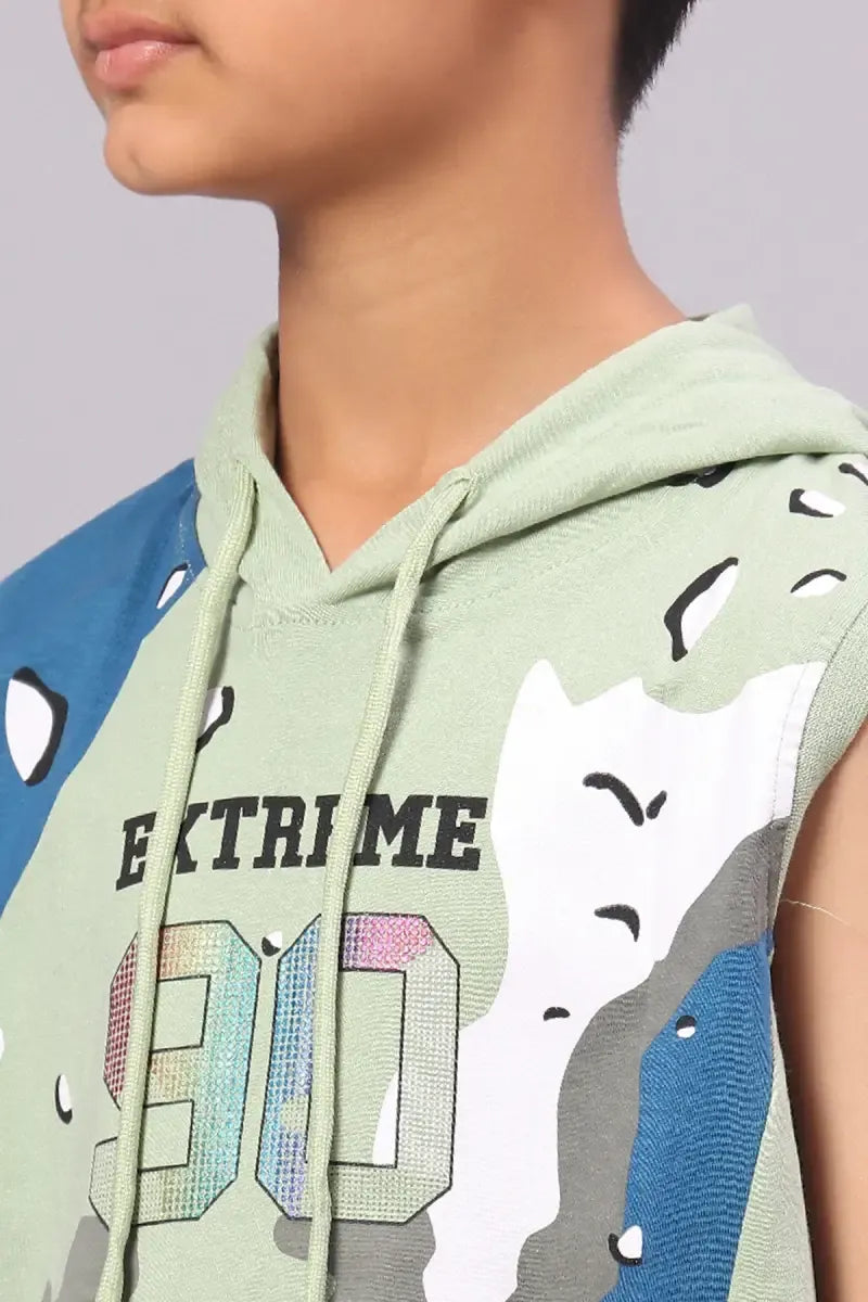 Cotton Printed Hoodie for Boy - Sea Green - View 6