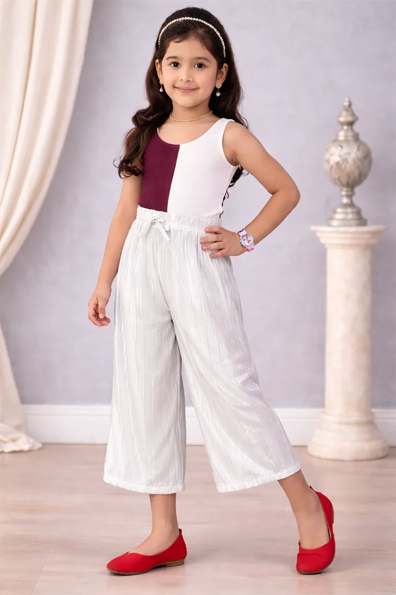 Girl's Nylon Solid Palazzos - Grey - View 3