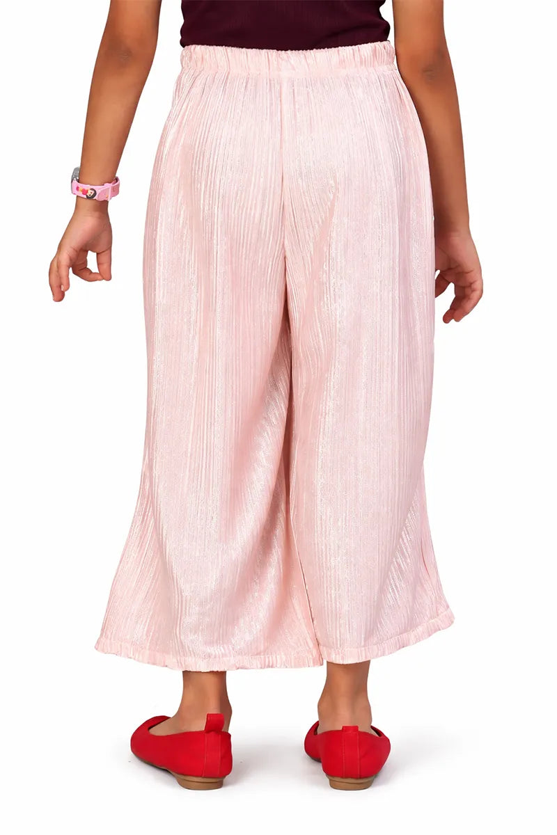 Girl's Nylon Solid Palazzos - Peach - View 5