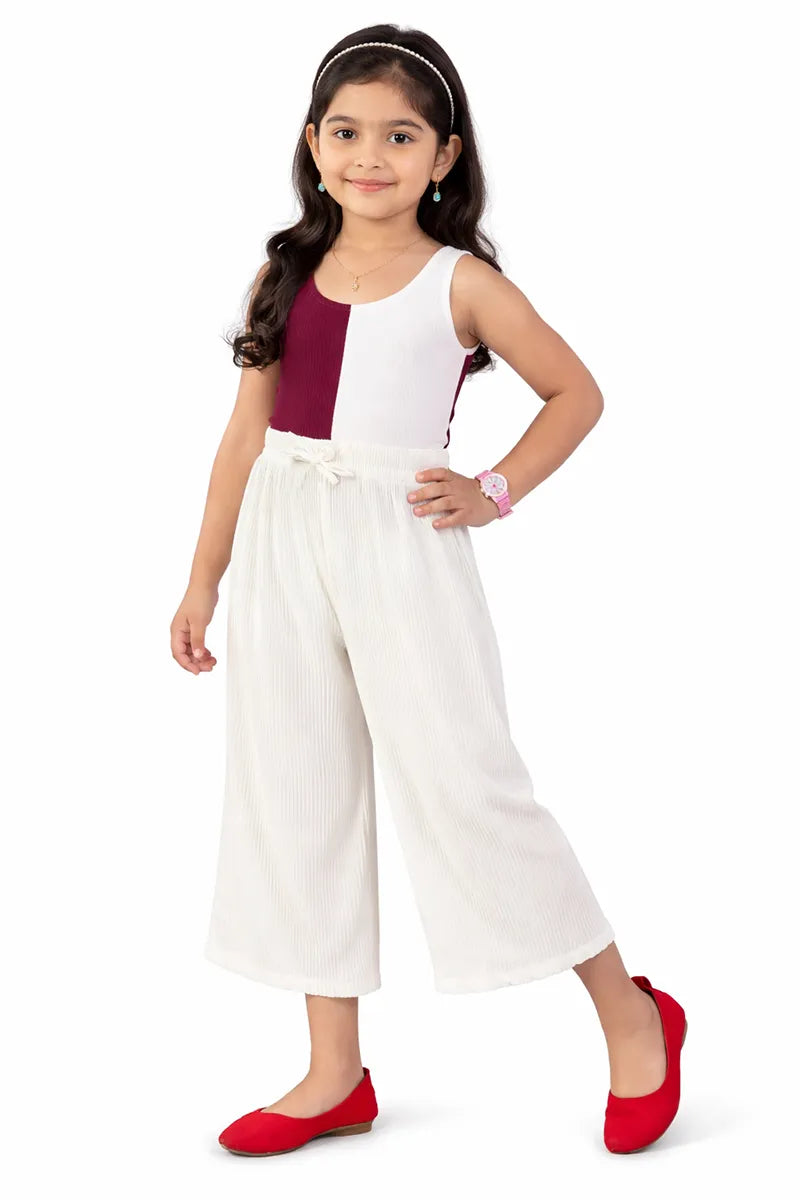 Girl's Nylon Solid Palazzos - White - View 12