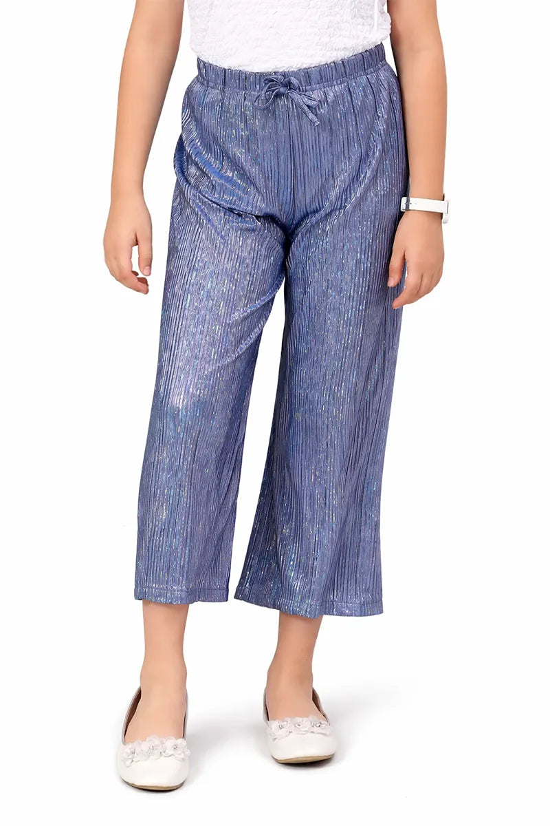 Girl's Nylon Solid Palazzos - Blue - View 1